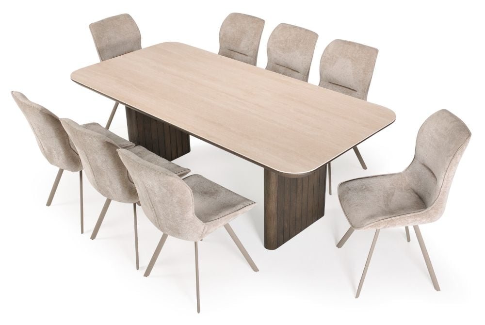 Riviera 2100 Dining Table + 8 Grey Polly Chairs - Taupe