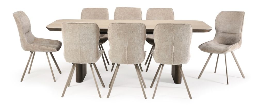 Riviera 2100 Dining Table + 8 Grey Polly Chairs - Taupe