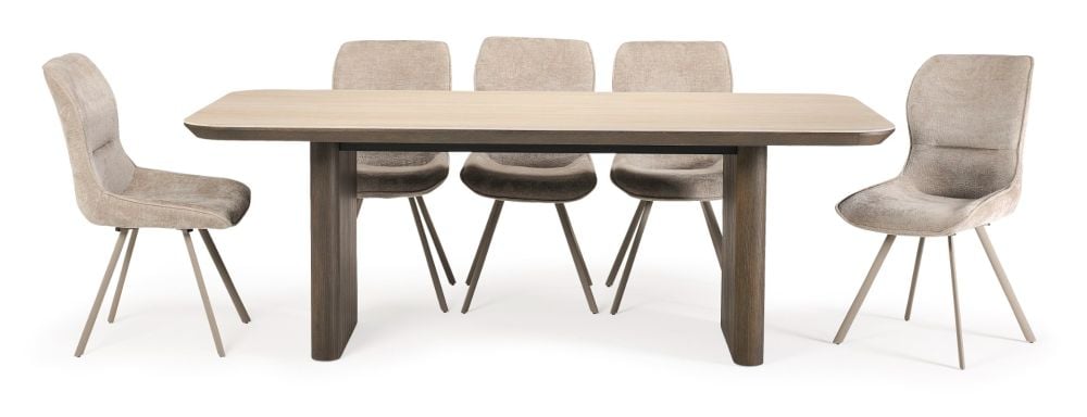 Riviera 2100 Dining Table + 8 Grey Polly Chairs - Taupe