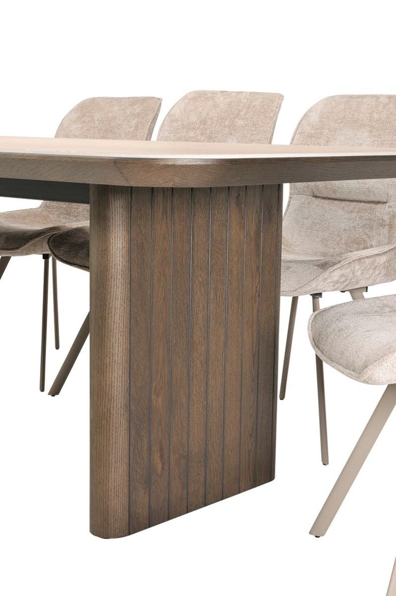 Riviera 2100 Dining Table + 8 Chocolate Berlin Chairs - Vintage Brown