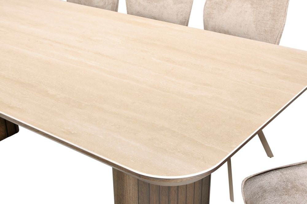 Riviera 2100 Dining Table + 6 Grey Polly Chairs - Taupe