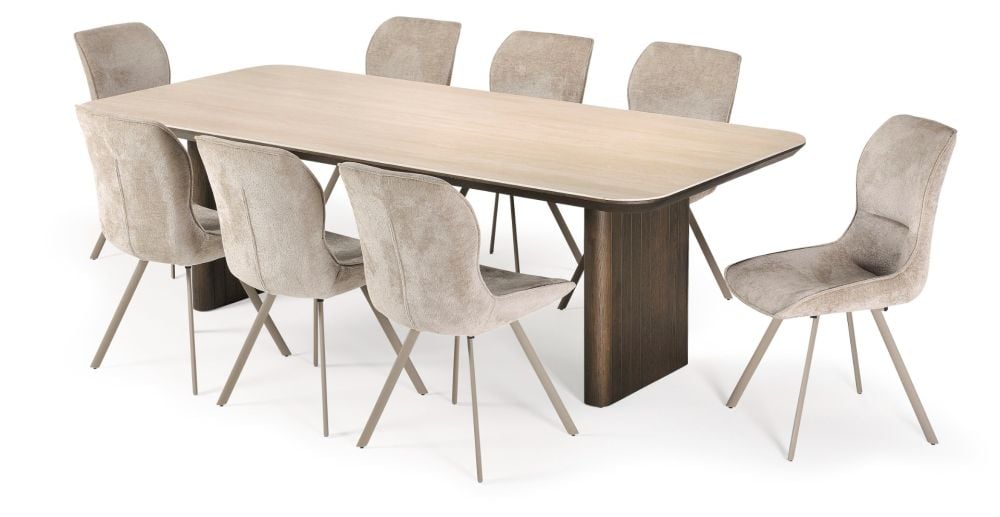 Riviera 2400 Dining Table + 8 Grey Polly Chairs - Taupe