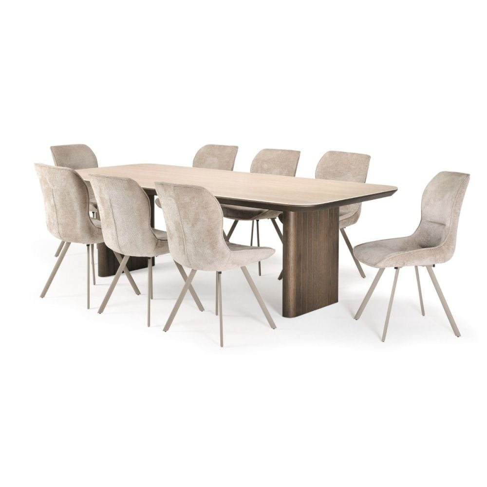 Riviera 2400 Dining Table + 8 Grey Polly Chairs - Taupe