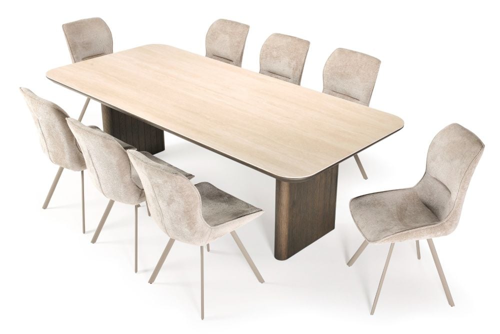 Riviera 2400 Dining Table + 8 Grey Polly Chairs - Taupe