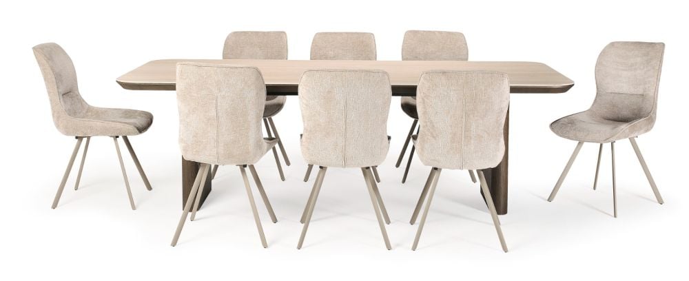 Riviera 2400 Dining Table + 8 Grey Polly Chairs - Taupe