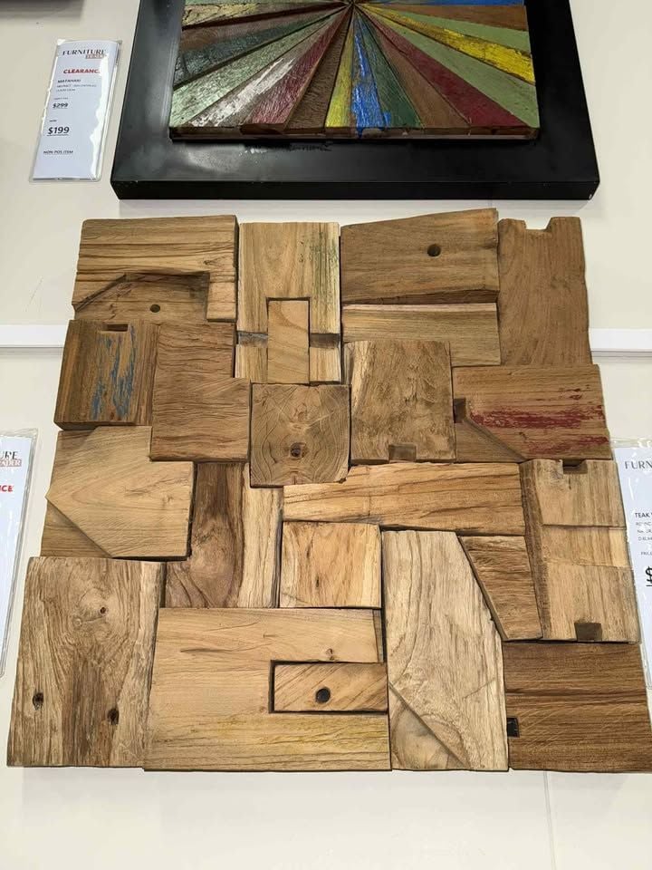 Clearance - Teak Wood Square Abstract