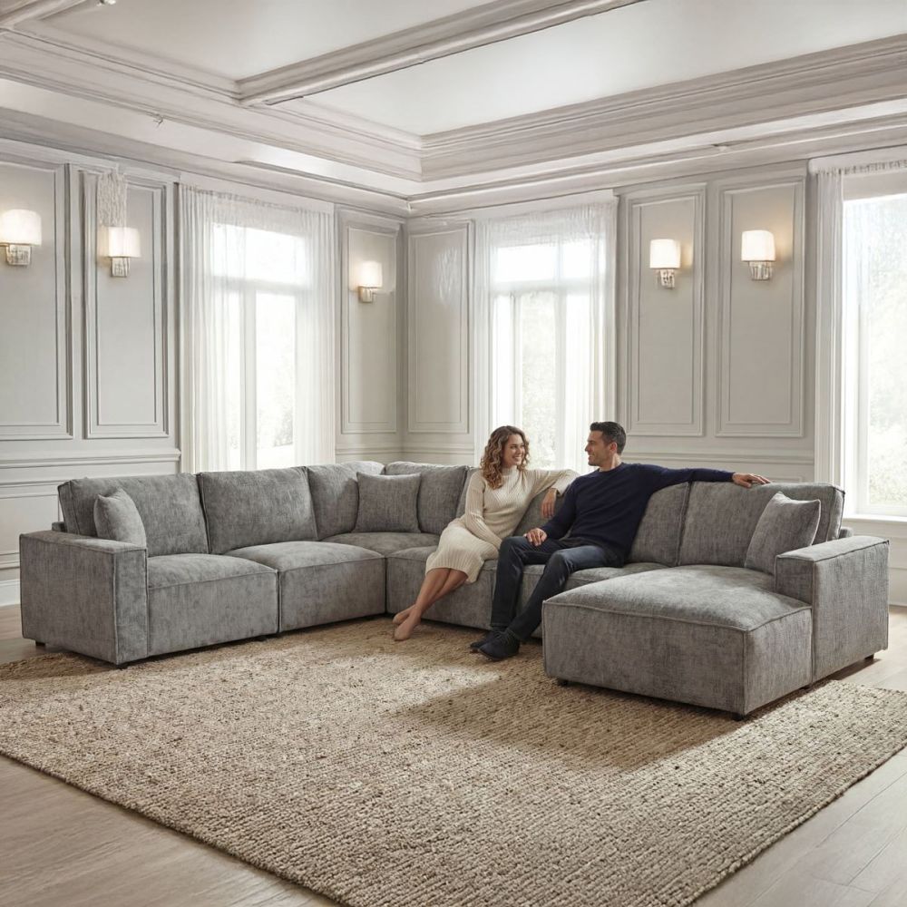 Urban 6 Seater Corner Chaise Lounge Suite - Licorice
