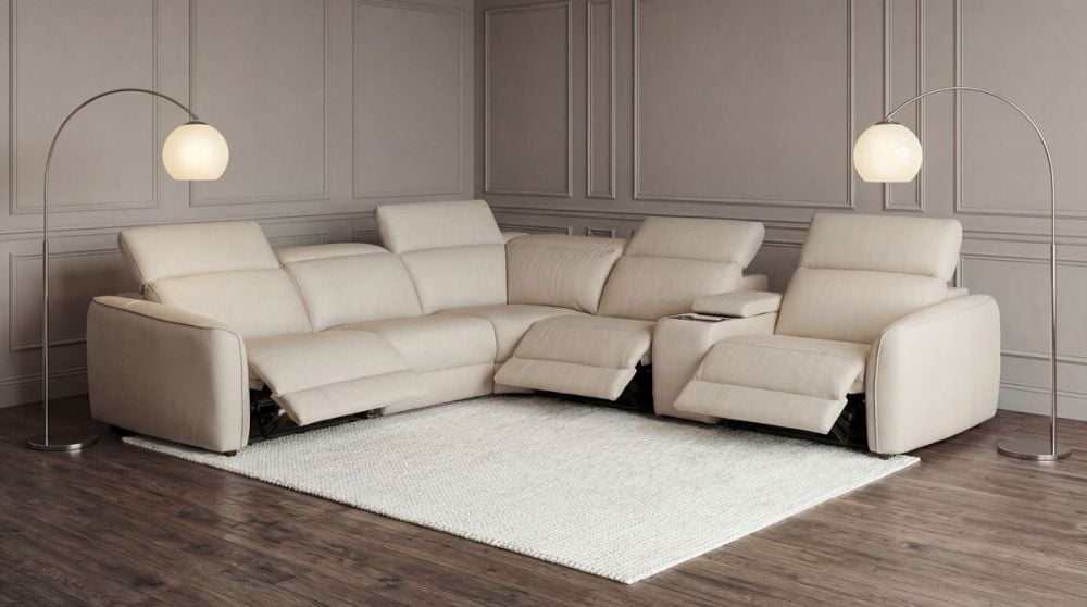 Vetro 5 Seater Corner Recliner Suite - Beige