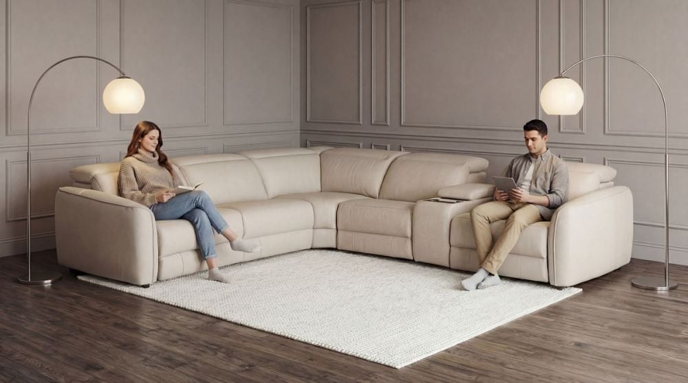 Vetro 5 Seater Corner Recliner Suite - Beige