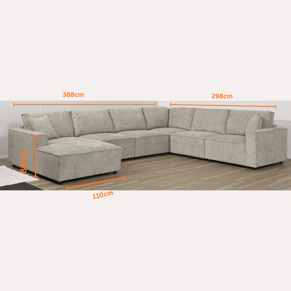 Urban 6 Seater Corner Chaise Lounge Suite - Slate