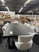 Limited Stock - Paris 1900 Dining Table + 6 Black Paris Timber Dining Chairs - Grey Fabric