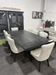 Clearance - Paris 2400 Trestle Dining Table & 8 Scott Dining Chairs - Grey Fabric - Black Leg