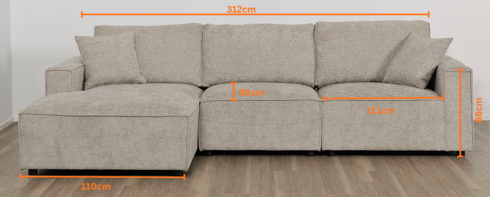 Urban 3 Seater Chaise Sofa - LAF Chaise - Slate