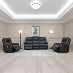 Cairo 3 Seater + 2 Armchair Electric Recliners - Black Leather