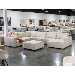 Solano 6 Seater Corner Lounge With RAF Chaise - Cobblestone Fabric