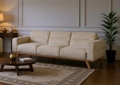 Matera 3 Seater Sofa - Cobblestone Fabric - Natural Oak Leg
