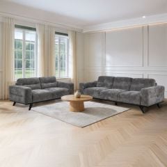 Matera 3 + 2 Seater Sofa Suite - Caviar Fabric - Ebony Leg