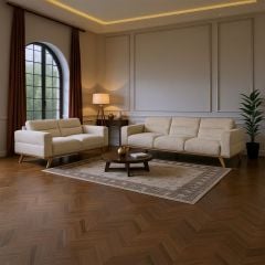 Matera 3 + 2 Seater Sofa Suite - Cobblestone Fabric - Natural Oak Leg