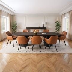 Ripple 2700 Dining Table - Black + 8 Brown Vincent Chairs