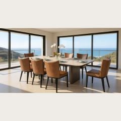 Riviera 2400 Dining Table + 8 Chocolate Berlin Chairs - Vintage Brown