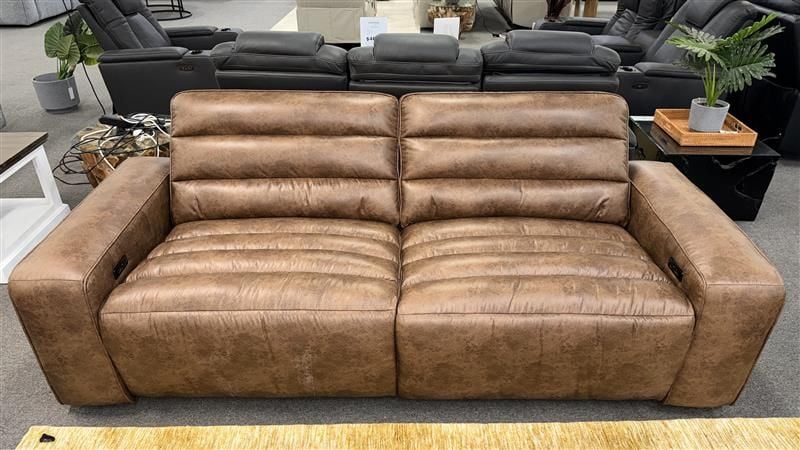 Clearance - Chelsea Electric Recliner 3 Seater & 2x Amrchairs - Saddle