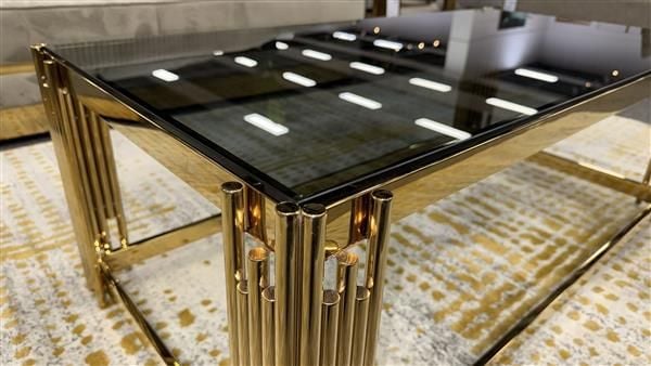 Clearance - Amara Rectangle Coffee Table - Gold - Black Glass top