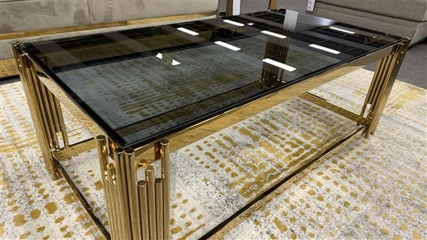 Clearance - Amara Rectangle Coffee Table - Gold - Black Glass top