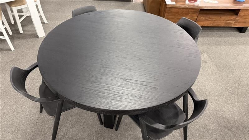 Clearance - Jensen Round Dining Table + 4 Sentana Black Timber Dining Chairs