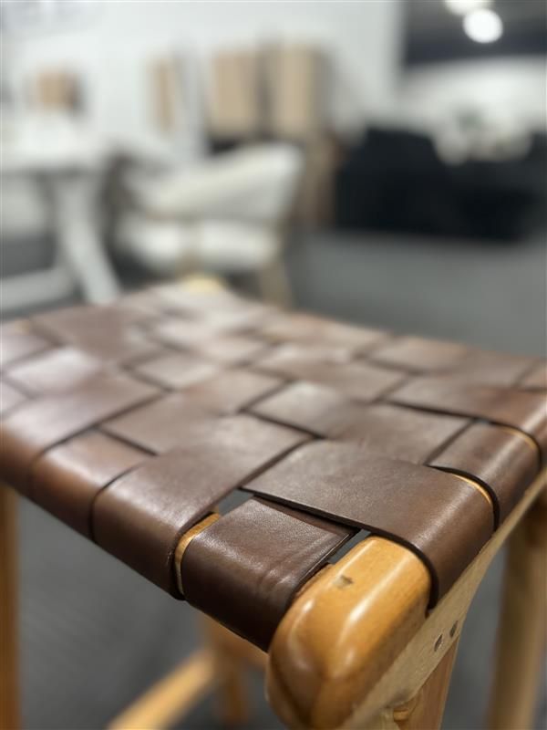 Clearance - London Counter Stool Natural Brown Leather Weave