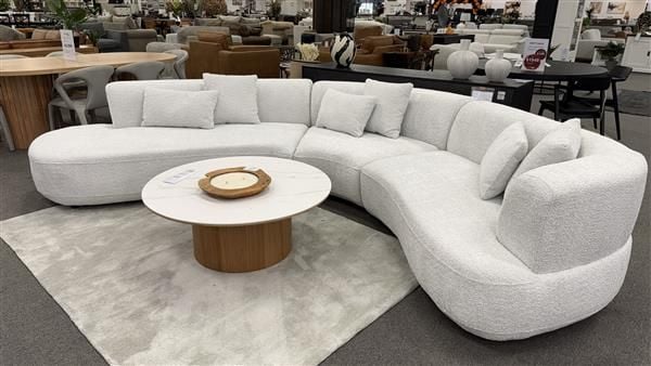 Clearance - Narla Curved LAF Chaise Sofa - Grey Fabric