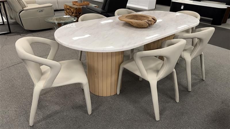 Clearance - Amalfi 2200 Dining Table + 6X Diego Dining Chairs - Light Grey