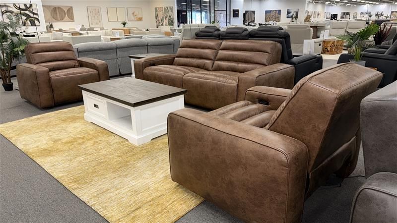 Clearance - Chelsea Electric Recliner 3 Seater & 2x Amrchairs - Saddle