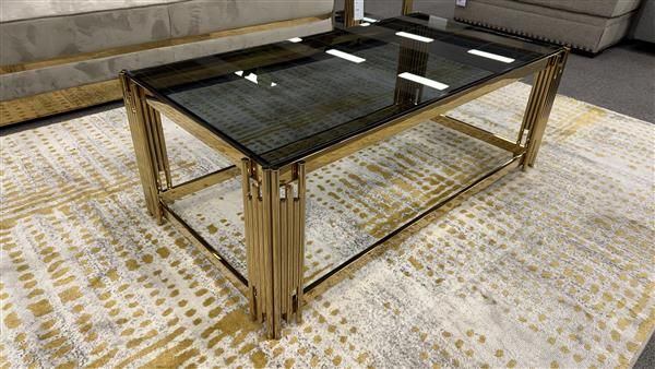 Clearance - Amara Rectangle Coffee Table - Gold - Black Glass top