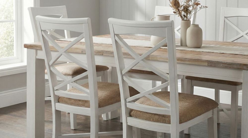 Byron Bay 1900 Dining Table + 6 White Paris Timber Dining Chairs