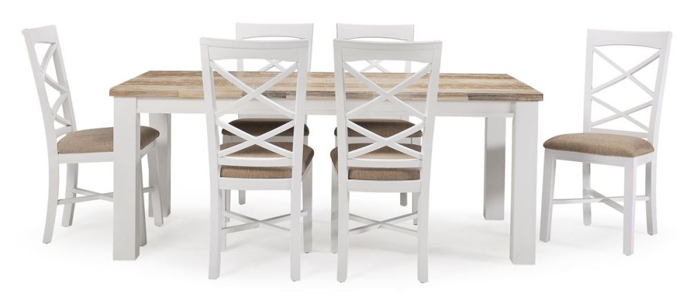 Byron Bay 1900 Dining Table + 6 White Paris Timber Dining Chairs
