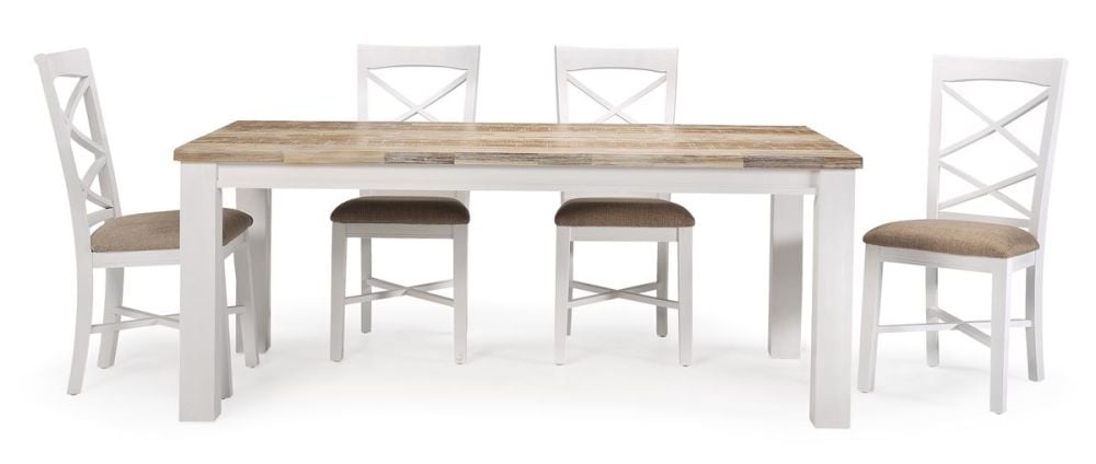 Byron Bay 1900 Dining Table + 6 White Paris Timber Dining Chairs