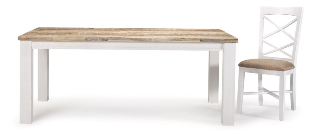 Byron Bay 1900 Dining Table + 6 White Paris Timber Dining Chairs