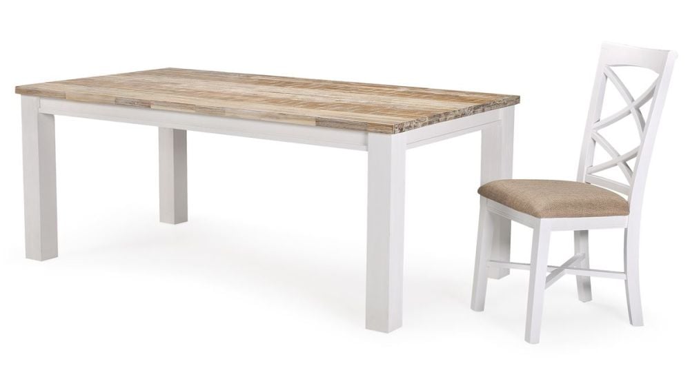 Byron Bay 1900 Dining Table + 6 White Paris Timber Dining Chairs