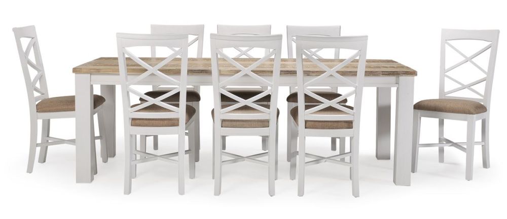 Byron Bay 2250 Dining Table + 8 White Paris Timber Dining Chairs