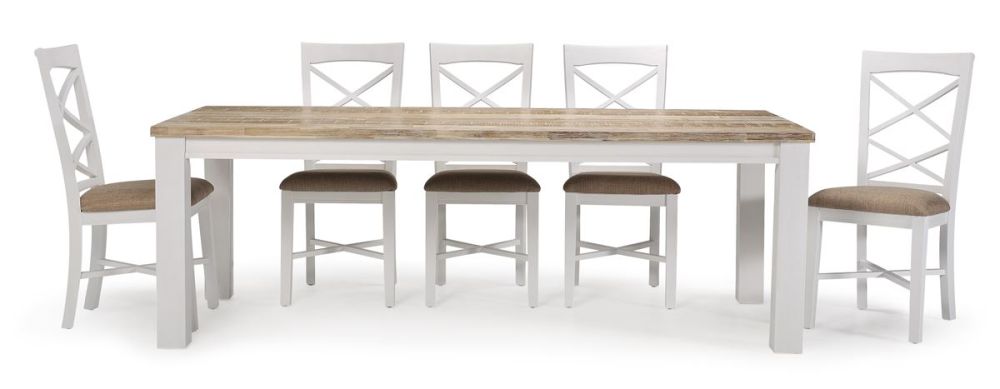Byron Bay 2250 Dining Table + 8 White Paris Timber Dining Chairs