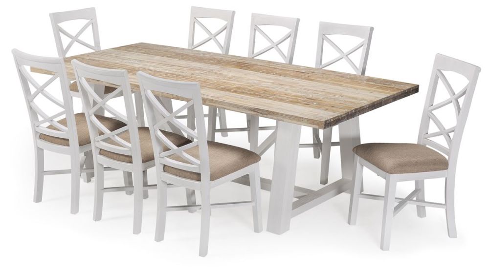 Byron Bay 2400 Dining Table + 8 White Paris Timber Dining Chairs