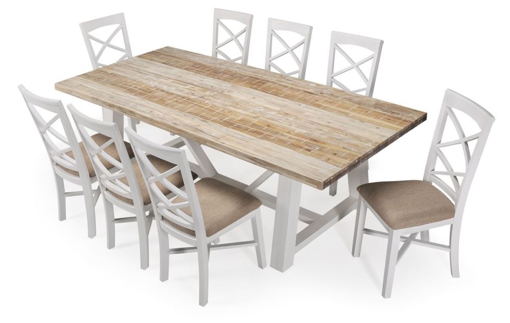 Byron Bay 2400 Dining Table + 8 White Paris Timber Dining Chairs