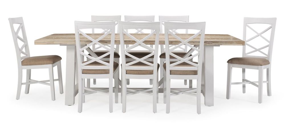Byron Bay 2400 Dining Table + 8 White Paris Timber Dining Chairs