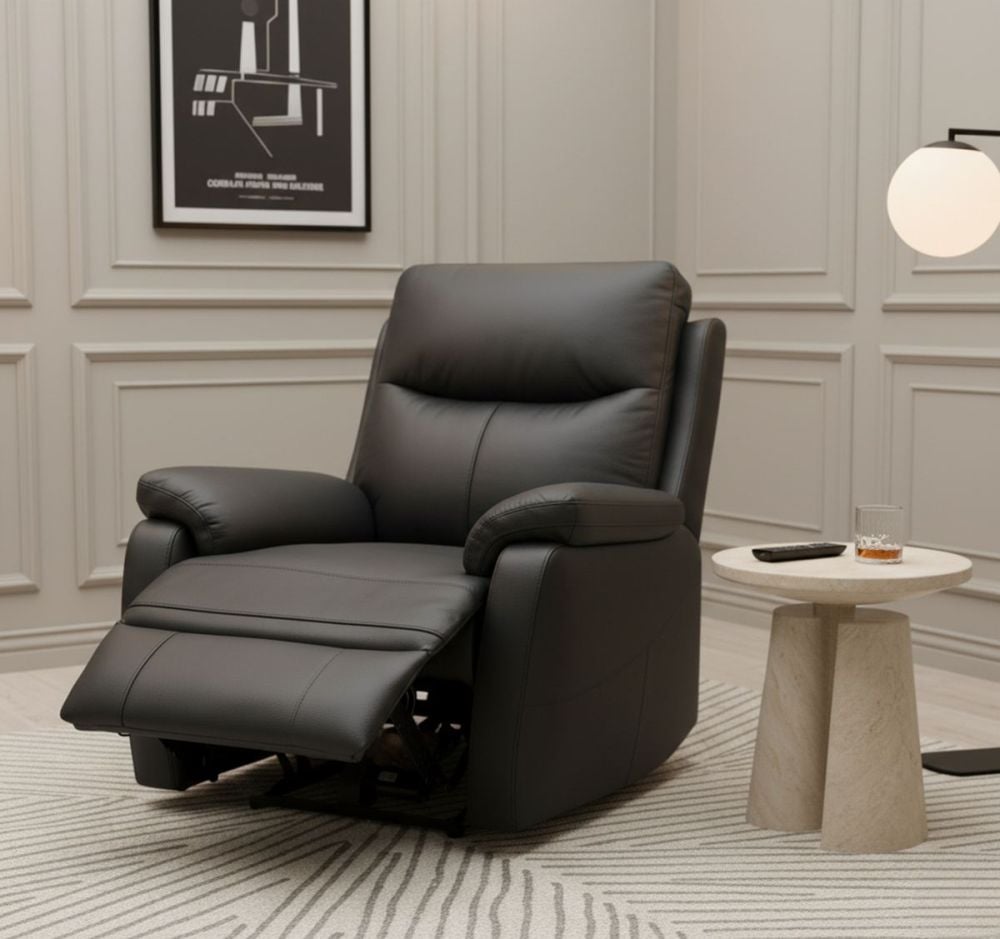 Cairo Manual Recliner Armchair - Black Leather