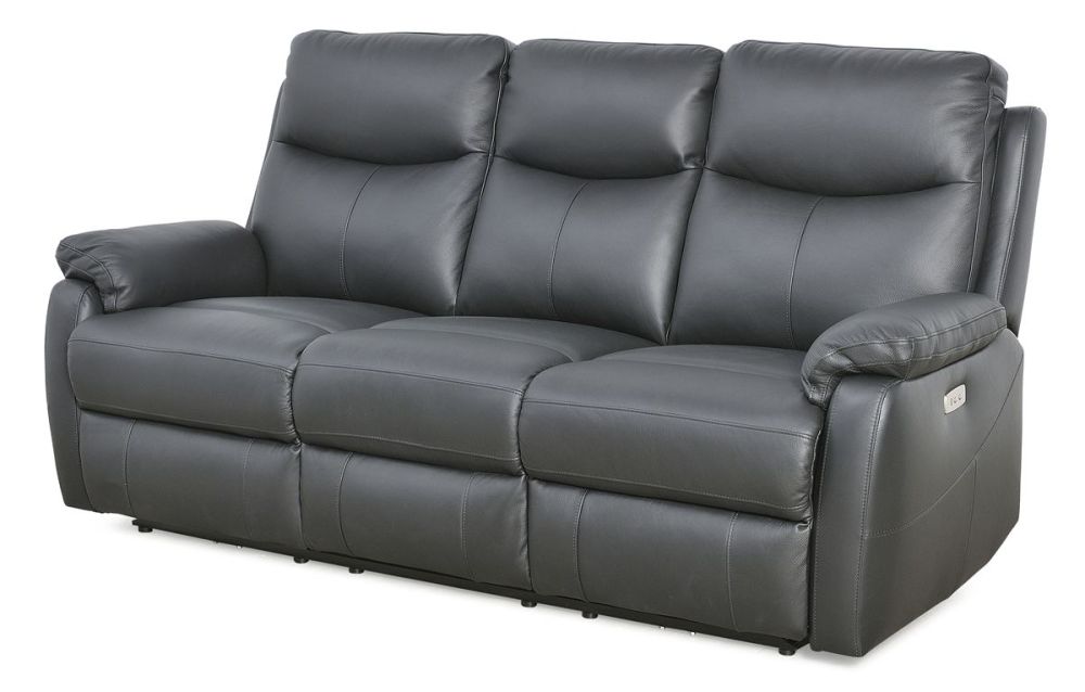 Cairo 3 Seater Electric Recliner - Black Leather