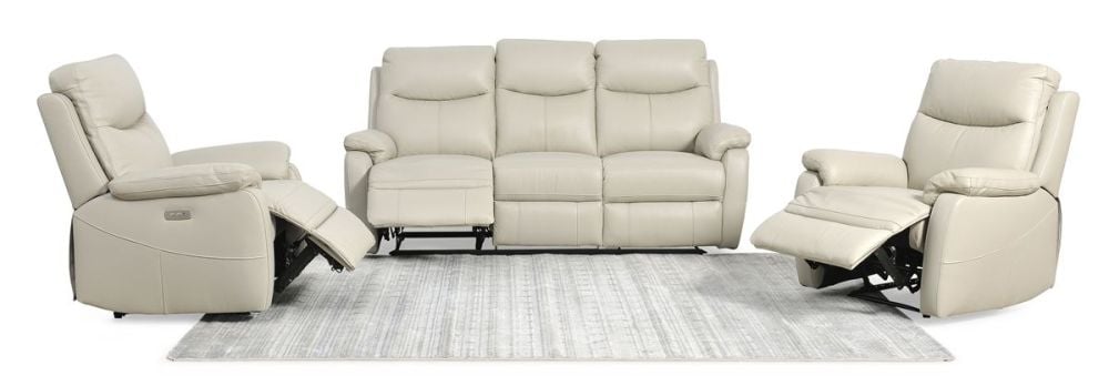 Cairo 3 Seater + 2 Armchair Recliners – Light Grey