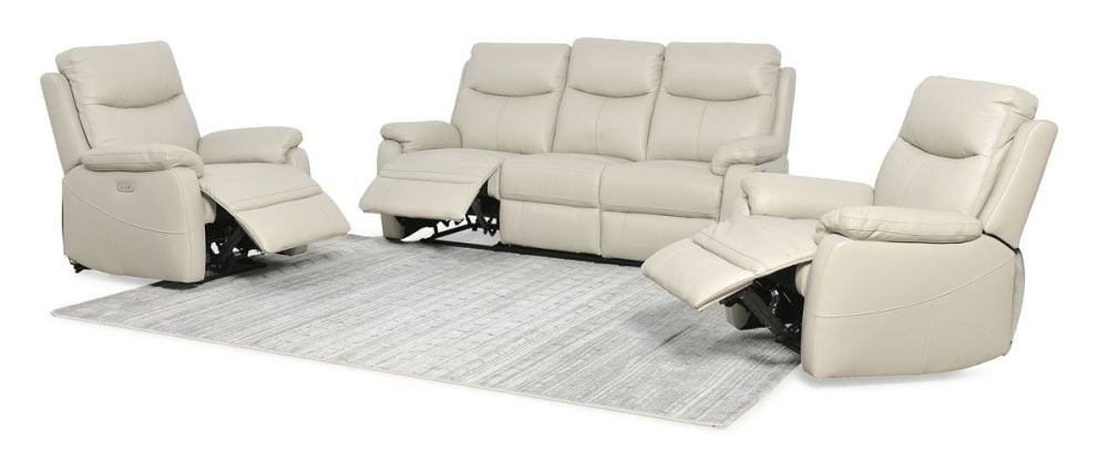 Cairo 3 Seater + 2 Armchair Recliners – Light Grey