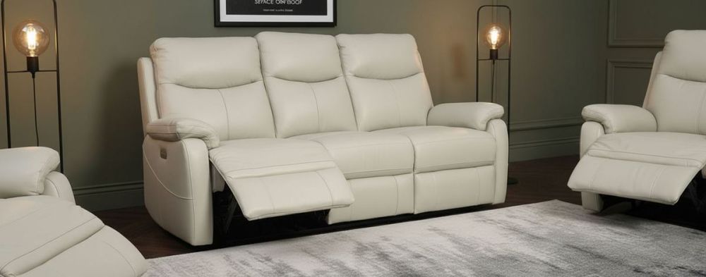 Cairo 3 Seater Manual Recliner - Light Grey Leather