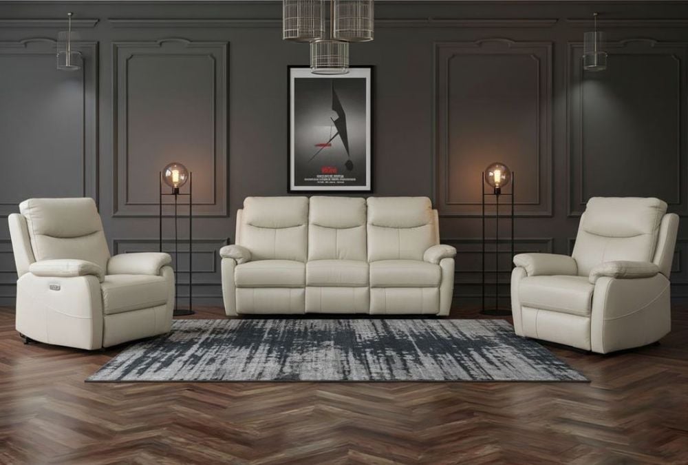Cairo 3 Seater + 2 Armchair Recliners – Light Grey