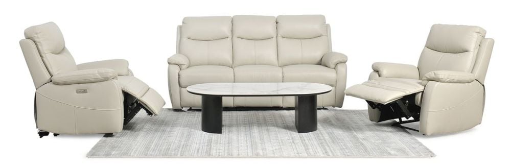 Cairo 3 Seater + 2 Armchair Recliners – Light Grey
